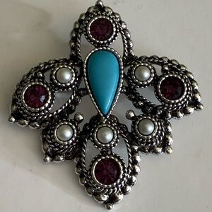 Sarah Coventry Imperial Cross Silver Brooch/Pendant with Faux Gems